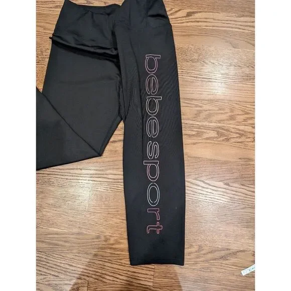 BEBE Sport Logo Rainbow Lites Black Capris Sz 1X Women's Work out High Waist - Picture 5 of 9